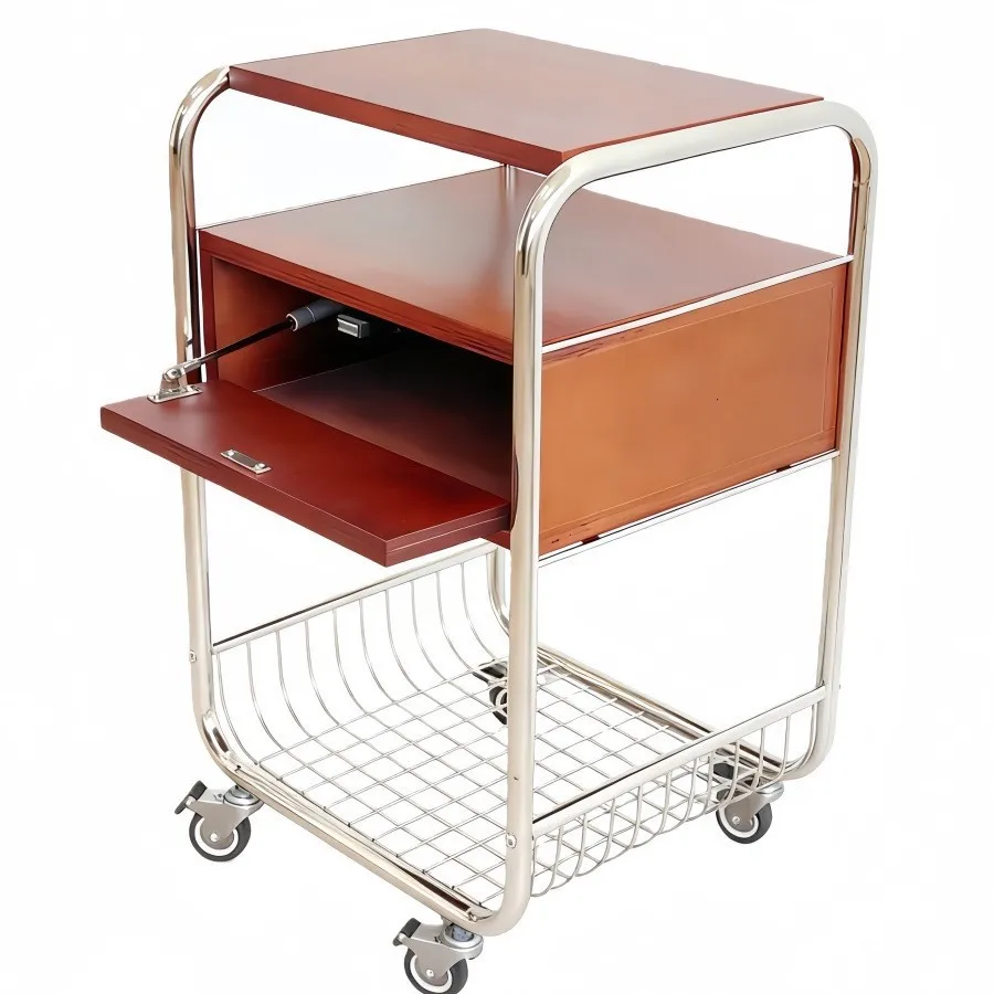 Cherry Wood Medium And Ancient Style Trolley Can Be Moved, And The Bedside Table Is Made Of Stainless Steel Marine Plate.