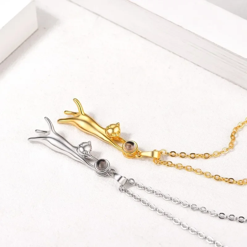 Fashion Stainless Steel Cat Necklace for Women Girls, Platinum Silver Gold Plated Kitty Cat Pendant for Cat Lovers Jewlery Gifts