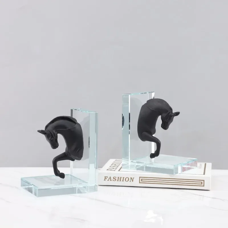 Creative Resin Horse Head Sculpture Crystal Bookend Desktop Decoration Abstract Art Animal Statue Craft Bookend Room Decoration