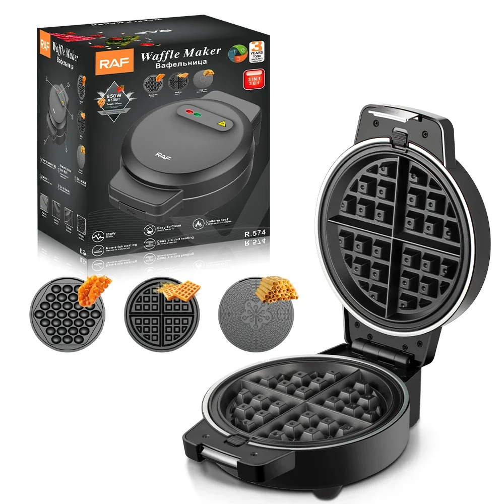 RAF 2024 New Waffle Maker Machine 850w Easy To Clean Double Sided Heating Non Stick Coating Uniform Heat 3in 1