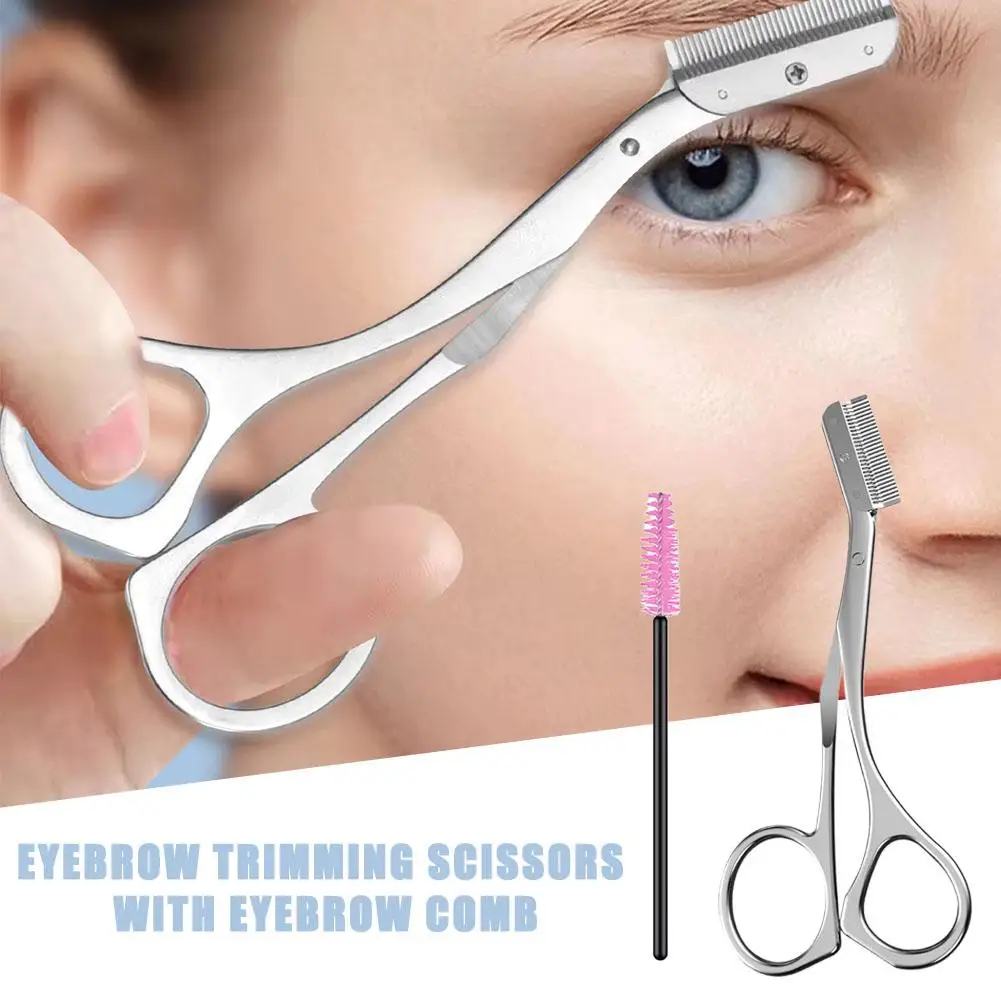 Ciseaux à sourcils en acier inoxydable avec peigne à sourcils, ciseaux de coupe de maquillage, outil dissolvant de couteaux, rasoir de qualité, sourcils hauts B8N5