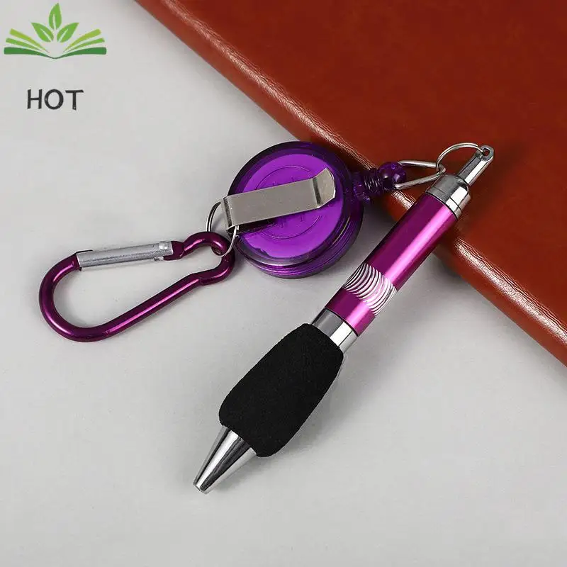 1PC Buckle Ring Lanyard Stationery Retractable Key Chain Ballpoint Pen Neutral Pen Easy Pull Buckle Pen Writing Tools