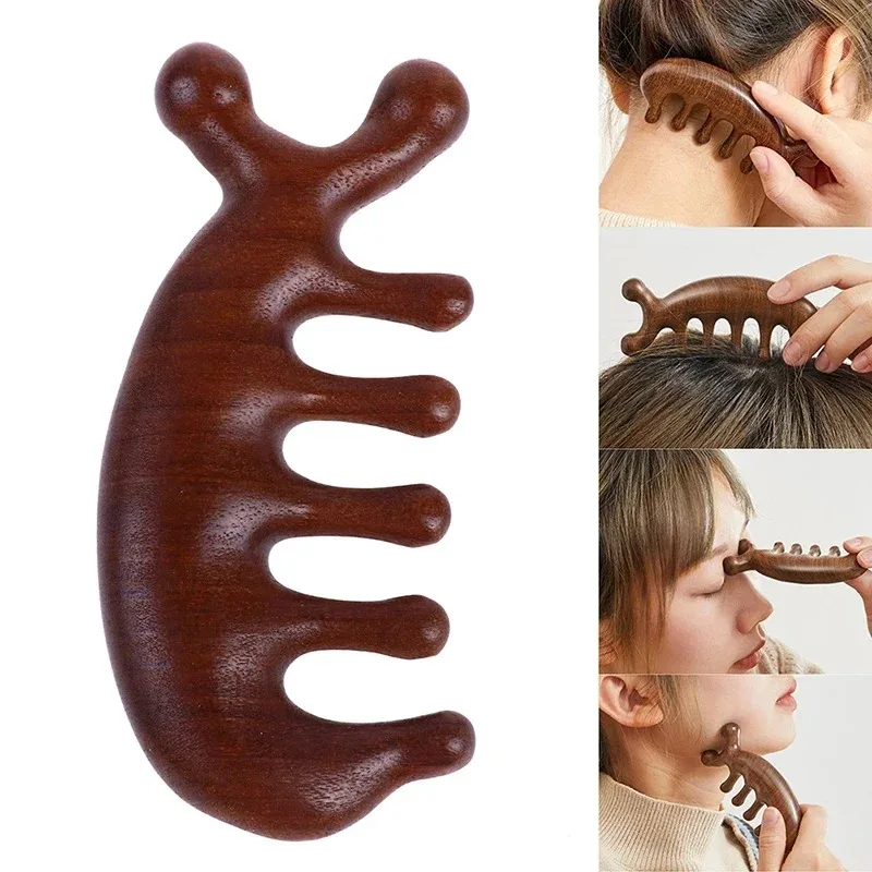Sandalwood Massage Comb Head Meridian Scalp Comb Face Eye Shoulder Neck Scraping Treatment Hair Loss Anti-static Wide Tooth