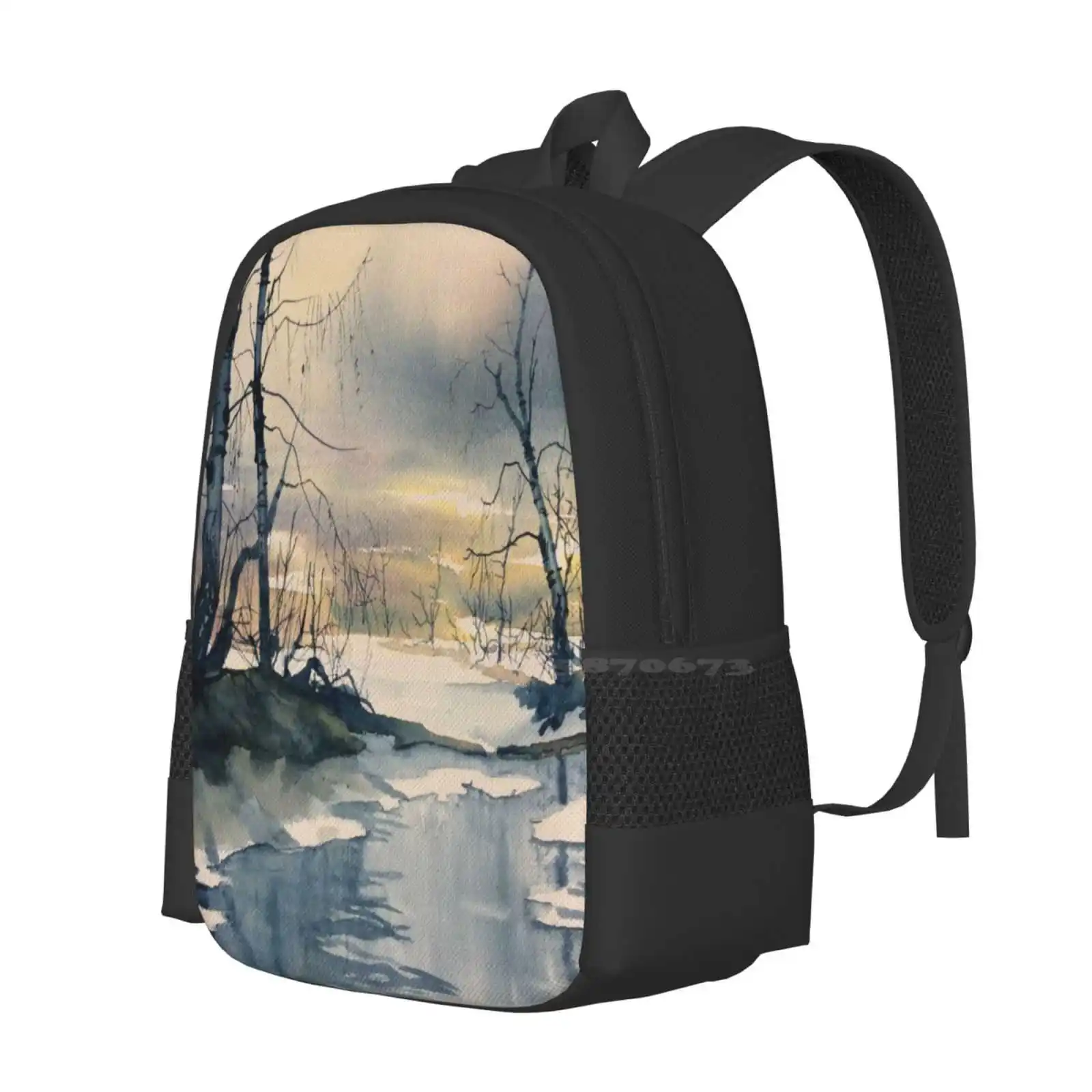 Meltwater - Skipwith Common Hot Sale Schoolbag Backpack Fashion Bags Glenn Yorkshire Artist Watercolour Landscape Snow Winter