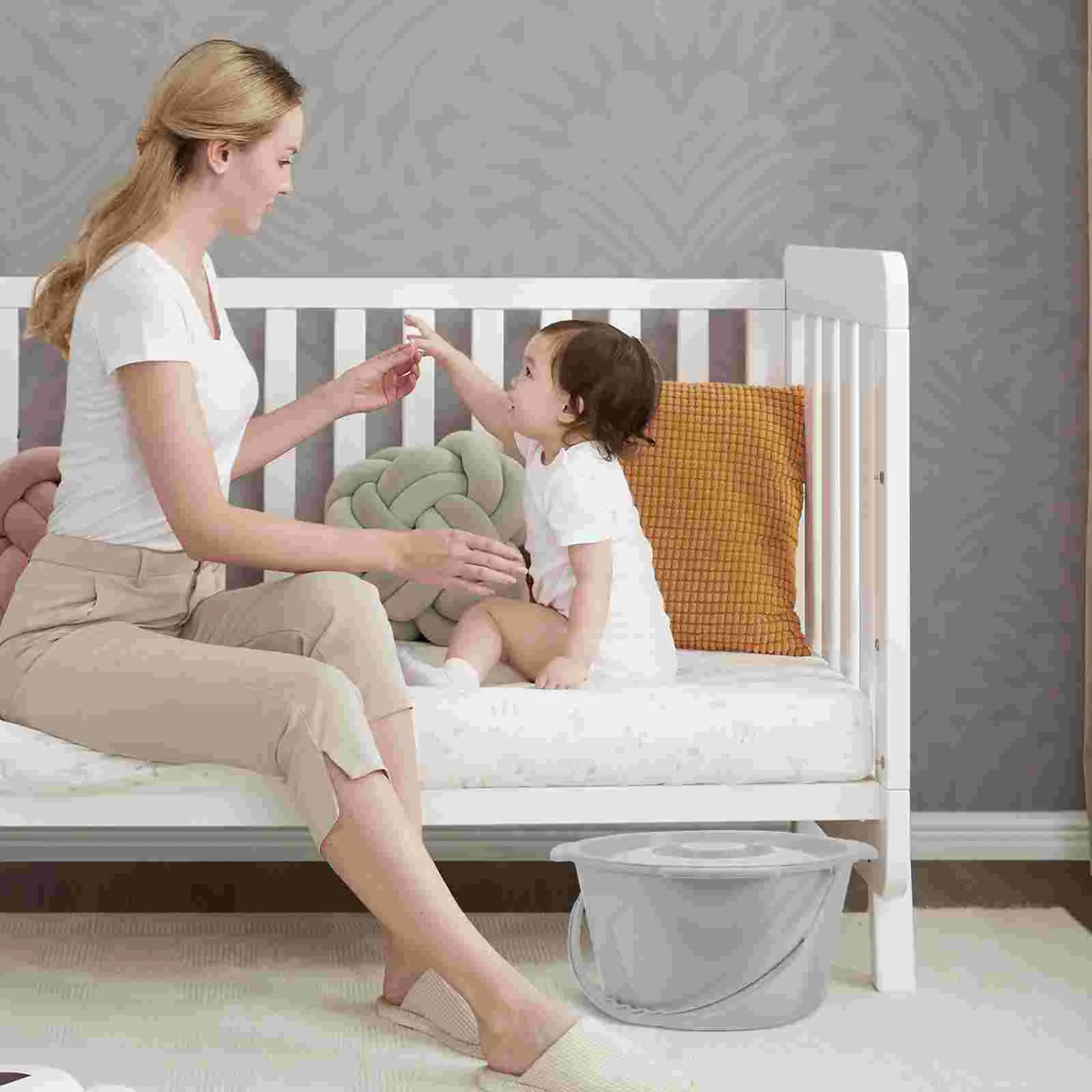  Potty Urine Bucket Portable Commode Chair Travel Toilet for Adults Grey Plastic