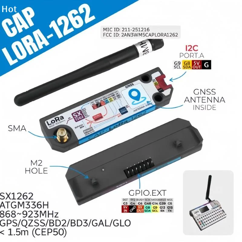 1 Set For Cardputer Adv SX1262 LoRa Module M5Stack Cap LoRa-1262 868 To 923 MHz SMA Antenna Support GNSS Global Positioning