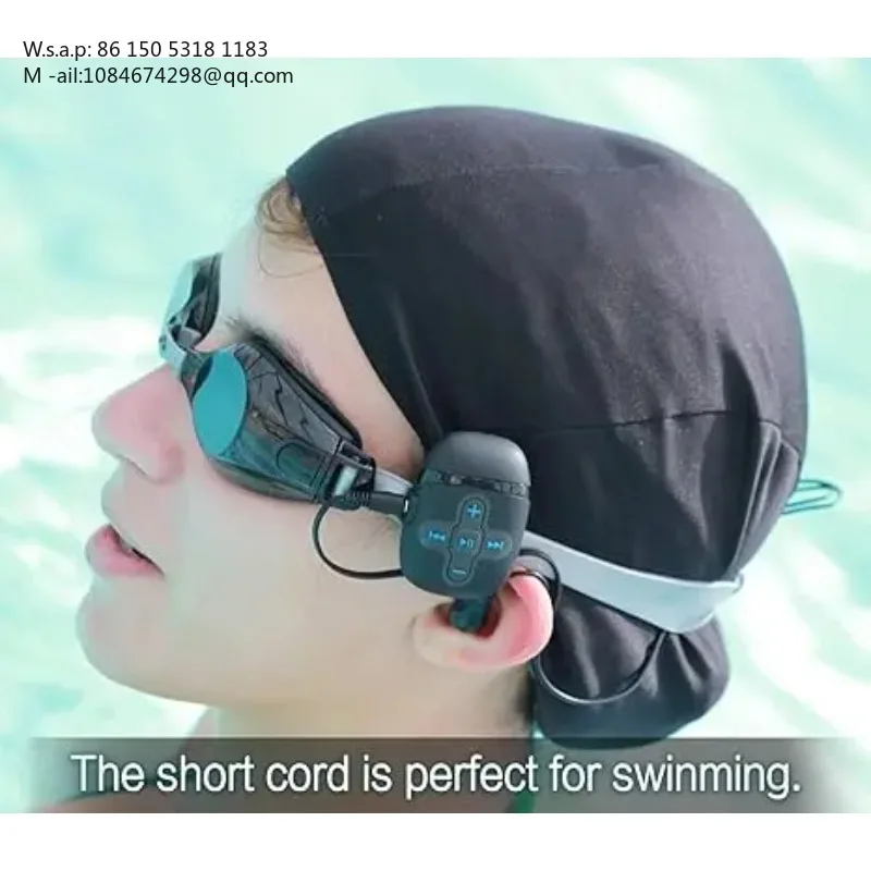 Waterproof MP3 Player for Swimming and Running, Underwater Headphones with Short Cord, Shuffle Feature