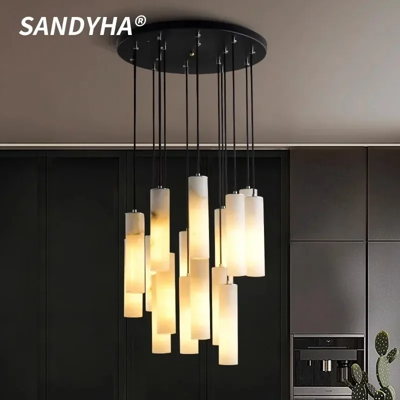 

Nordic Marble Restaurant LED Pendant Lights Modern Simple Suitable For Living Room Bedroom Bedside Staircase Decor Chandelier