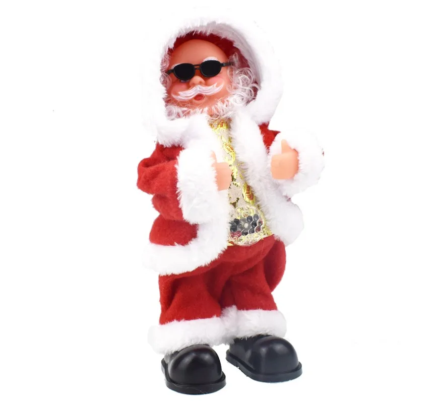 

Creative Electric Santa with Sunglasses Claus Toys Pull Santa Claus Will Lift Hats Christmas Toys with Music Decoration Gifts