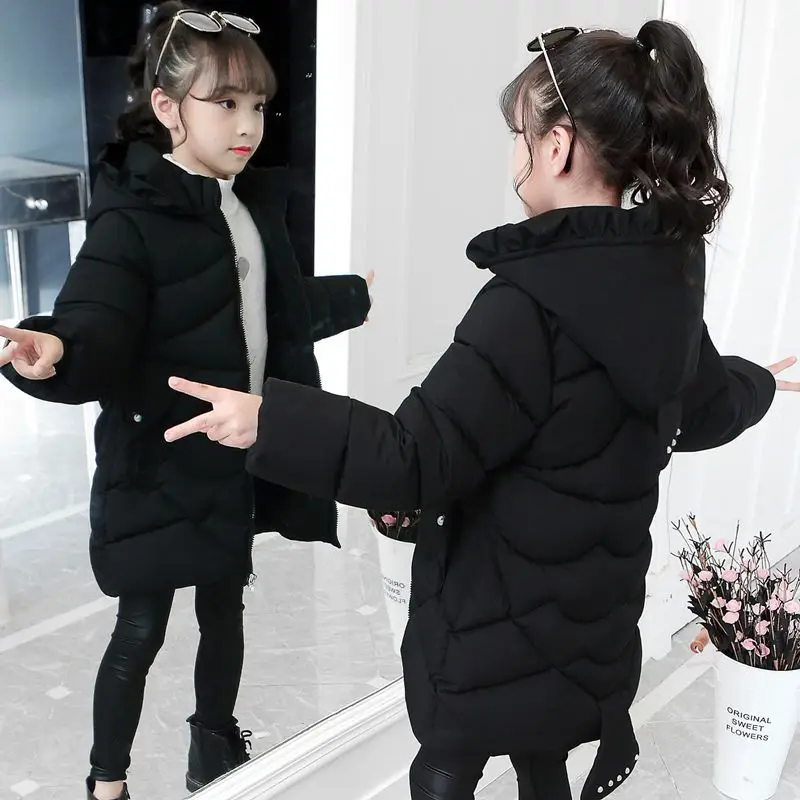 New Girls Down Jacket Winter Coats Children Clothes Hooded Windbreaker Coat for Kids 5 7 9 10 11 12 Years Cotton Warm Outerwear