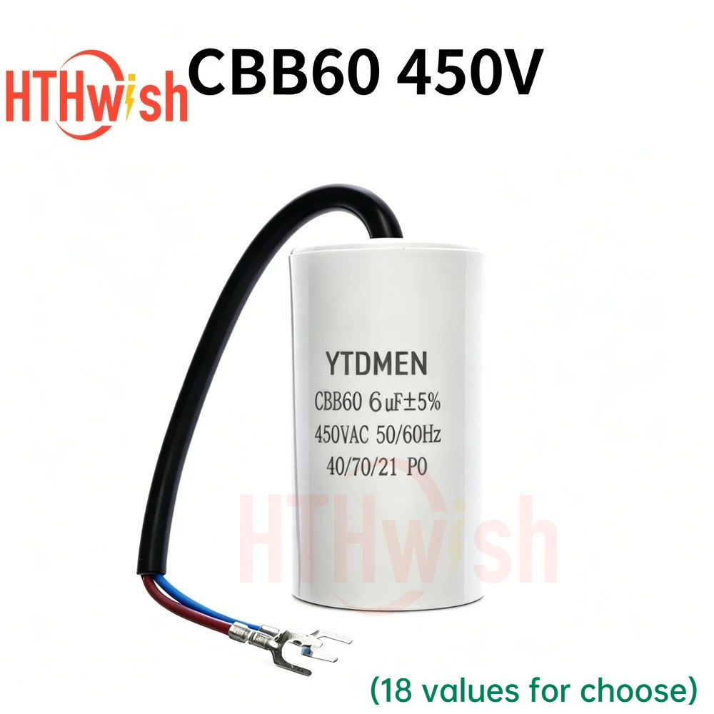 1pc Capacitores de Partida CBB60 5% para Máquina de Lavar Roupa 450V 3UF 4UF 5UF 6UF 8UF 10UF 12UF 15UF 18UF 20UF 450VAC