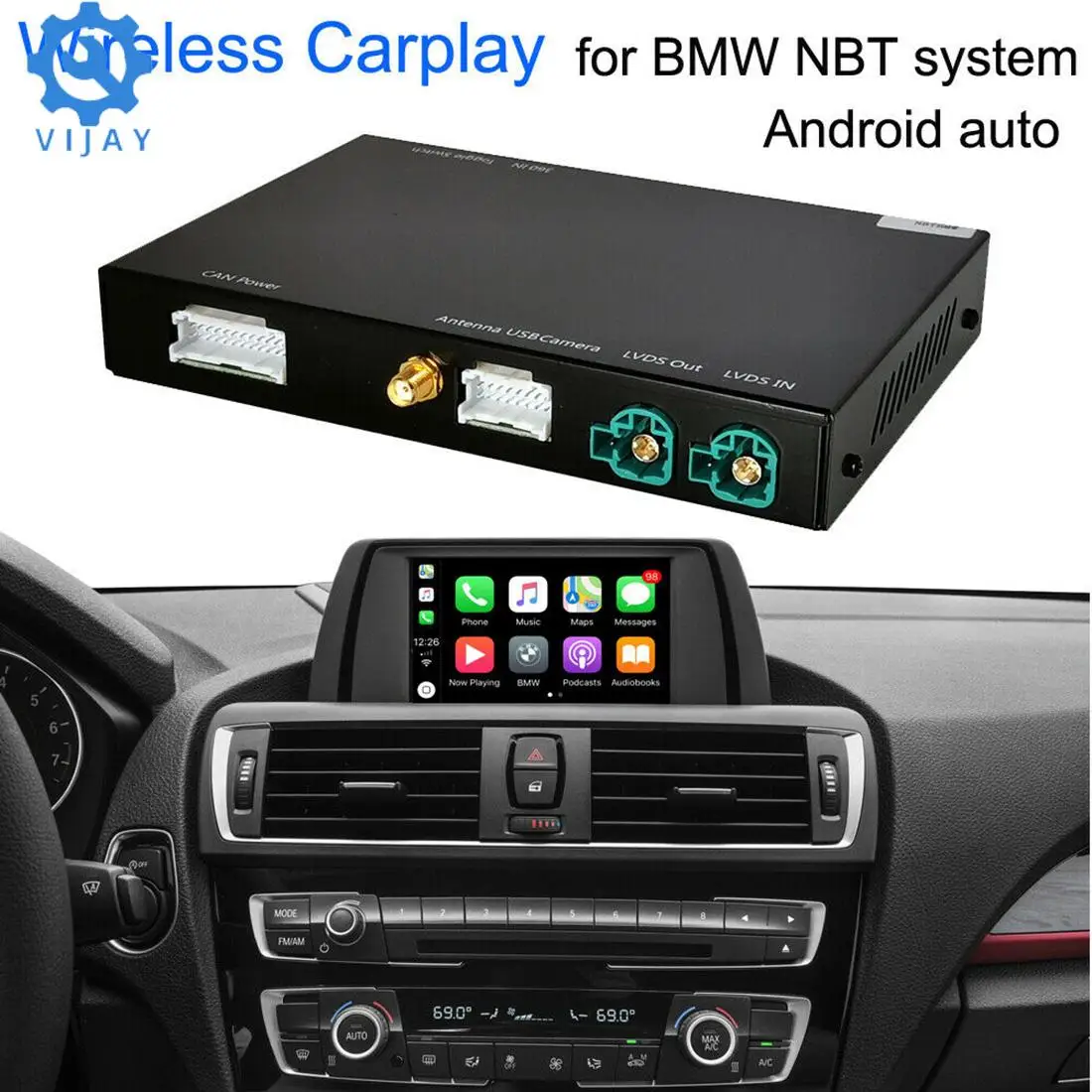 Car Wireless IOS Carplay MMI Android Auto Retrofit Interface Box For 2013-2016 BMW F20/F21/F23 F22/F45 F30/F31/F34 NBT Systerm