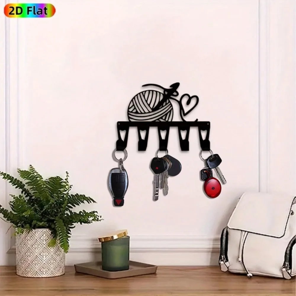 Handmade Knitted Wire Key Holder, 5-Hook Metal Wall Art for Entryway & Bedroom Organizer
