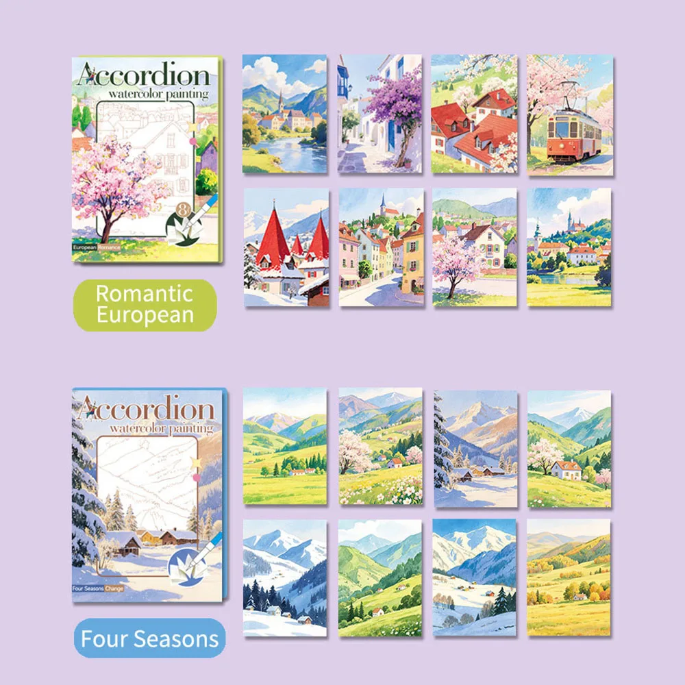 لوحة ألوان مائية رائعة قابلة للطي، وكتاب تلوين بالألوان المائية للبالغين ومجموعة كتب تلوين