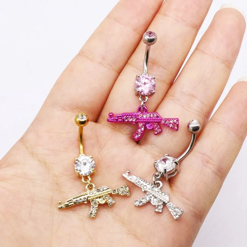 Belly Button rings Gun Dangle navel Ring clear Gem belly button Ring Body piercing Jewelry belly piercing for women