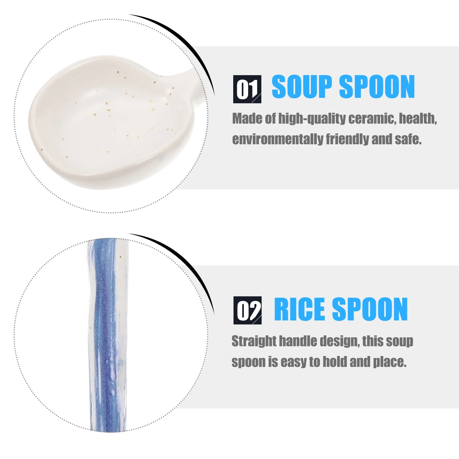 

2Pcs Ceramic Soup Spoons Japanese Style Straight Handle Food Scoop Household Kitchen Tableware Soup Spoon
