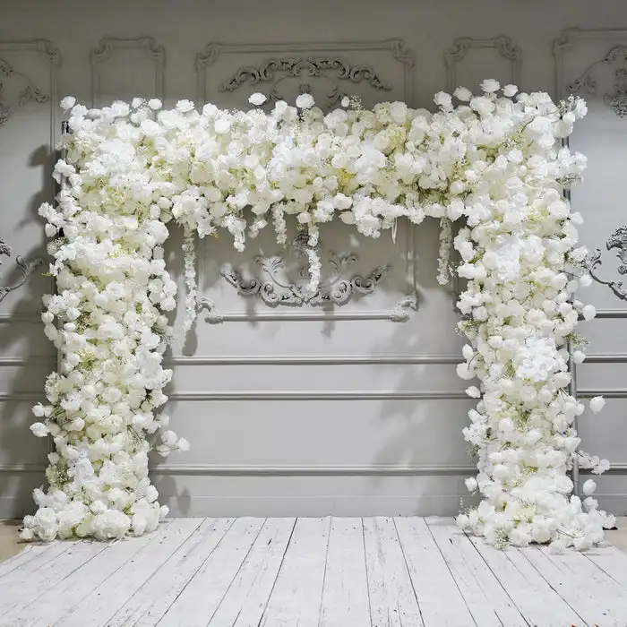 

Custom series White rose peony Hydrangea green leaf artificial square arch wedding background decoration banquet event layout