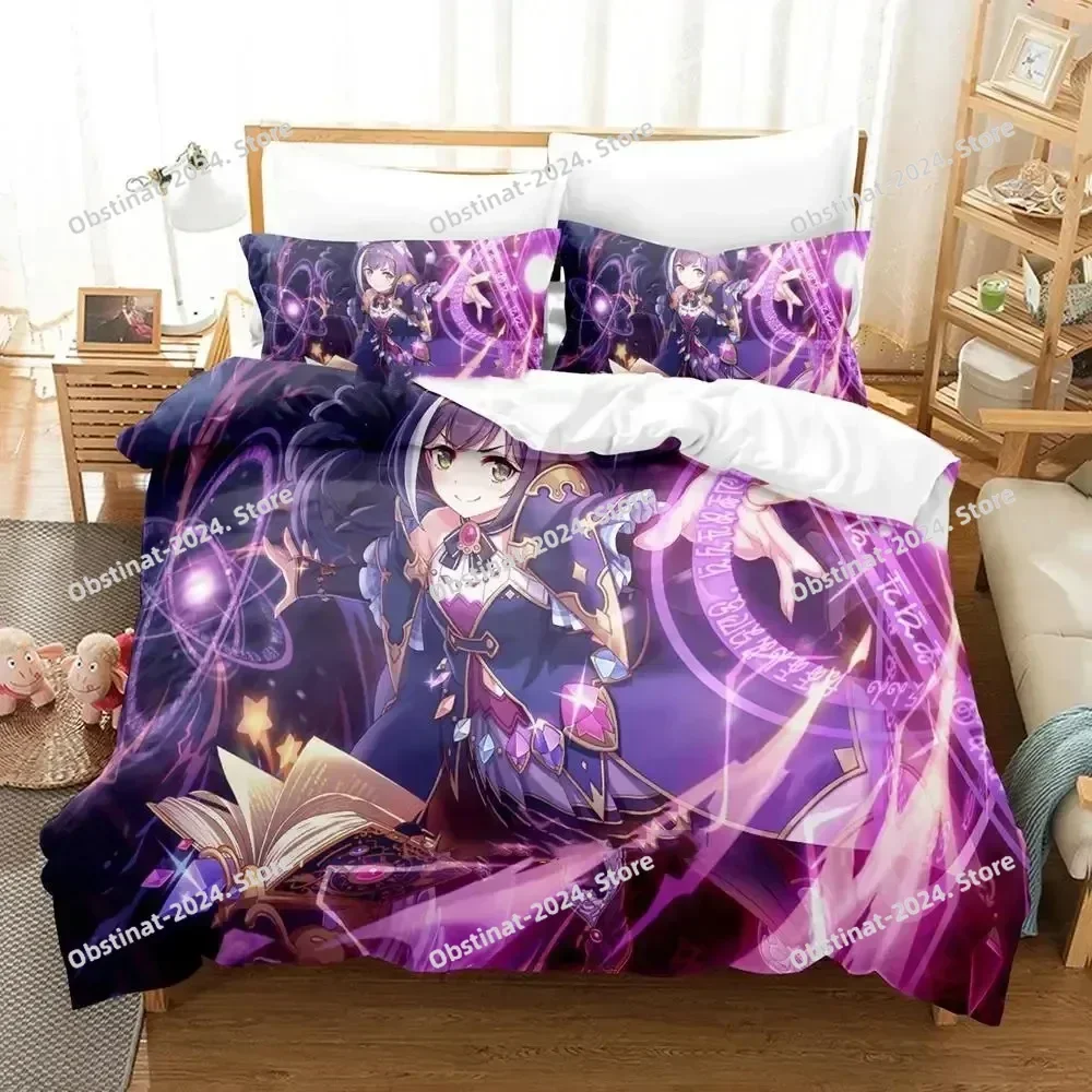 Anime Princess Connect! Re Dive 3D Printing Comforter Bedding Set,Duvet Cover Bed Set Quilt Cover Pillowcase,King Queen Size Kid