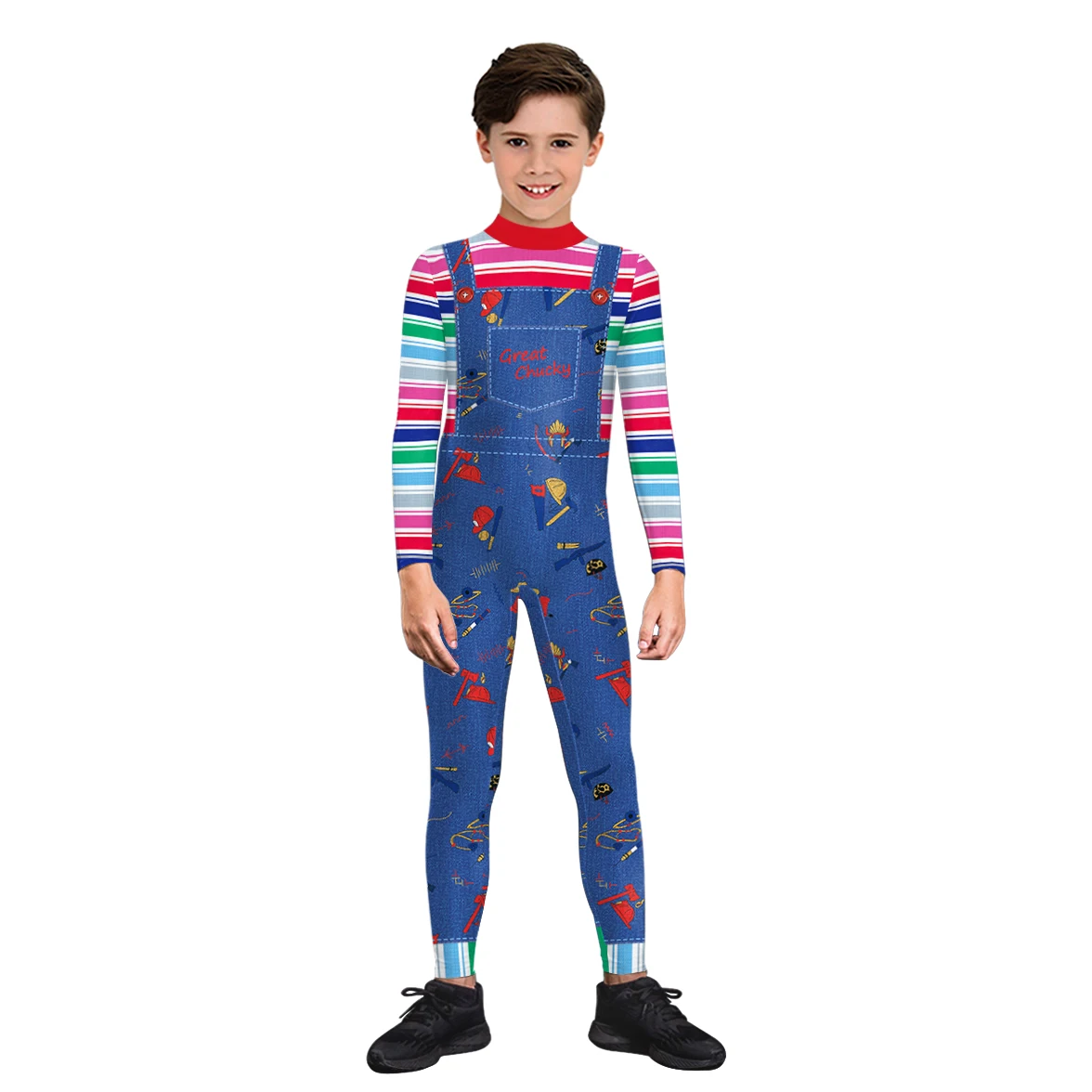 Kinder Clown Overall Frauen Chucky Cosplay Kostüm Junge Mädchen Bodys Halloween Karneval Party Dress Up Zentai Festival Catsuits