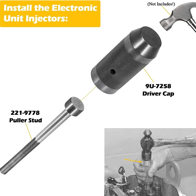 9U-7227 Injector Height + J-38587-A Engine Barring Socket Turning + 9U-6891 Injector Tube Sleeve Cup Removal & Installer Tools