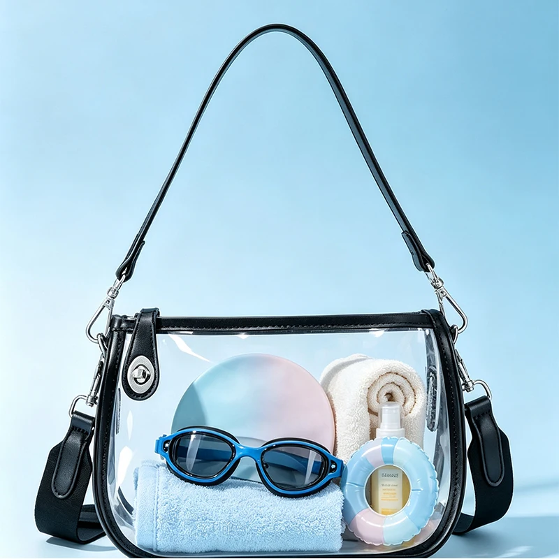 Transparente PVC-Schultertasche mit verstellbarem Riemen, wasserdichte Damen-Handtasche, vielseitige Freizeittasche, Reißverschluss, leichtgewichtig – Detail 8