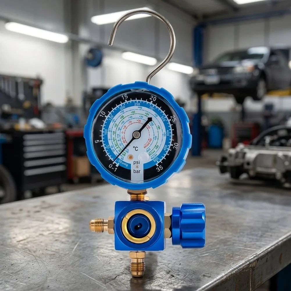AC Pressure Tester Pressure Gauge Valve Leak-Proof Connection Anti-Impact Movement High Accuracy Reading For R404 R407c