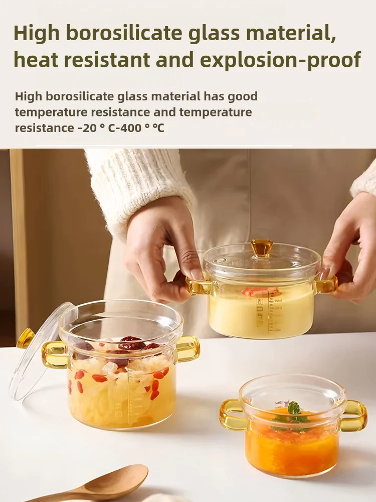 Glass Stew Pot High Temperature Resistant Soup Pots Binaural Soup Pot Glass Small Stew Cup Noodle Stockpot Kitchen Cooking Tools