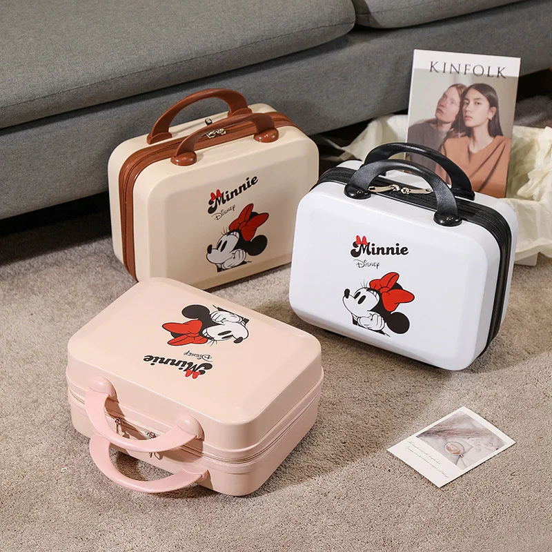 Disney Minnie Makeup Travel Case Hard Shell Cosmetic Bag Portable Makeup Bag Hand Luggage Mini Carrying Suitcase For Women Girls