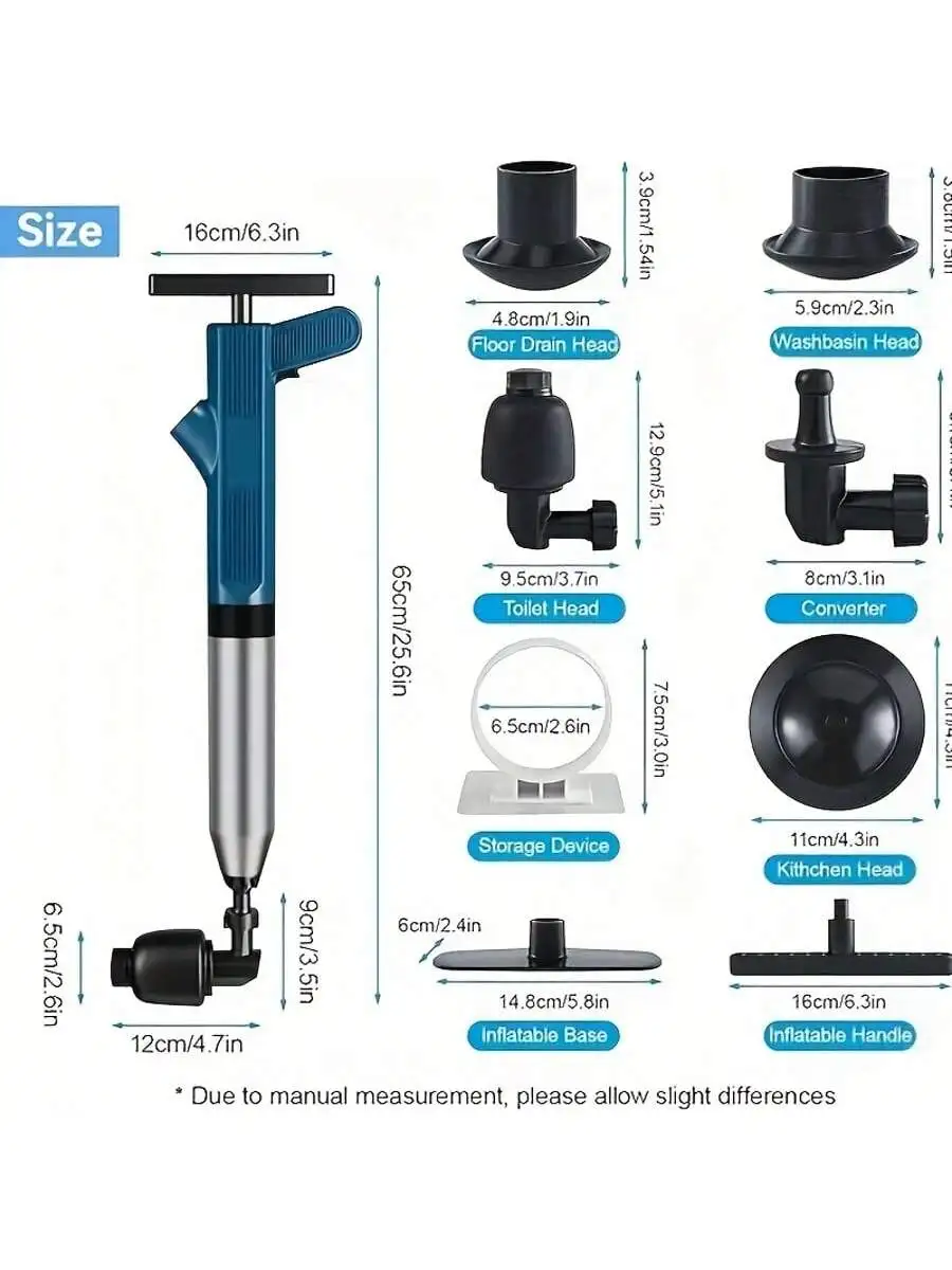 Set stantuffo per WC ad aria ad alta pressione: non sono necessarie batterie, ideale per tubi intasati nel lavello della cucina e il bagno.