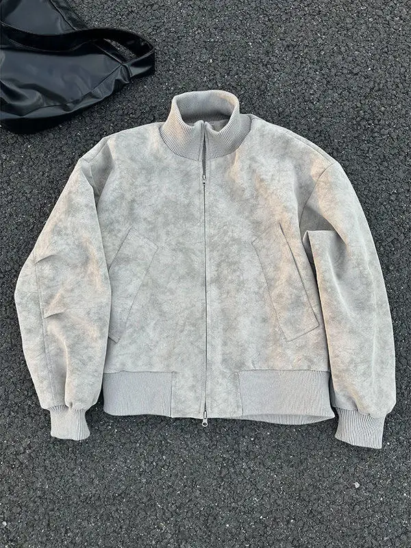 

American Sle Tie Dye PU Leather Jaet Men's ort Baseball Sle Flight Jaet Cleanfit Loose Fit Summer Autumn Faion