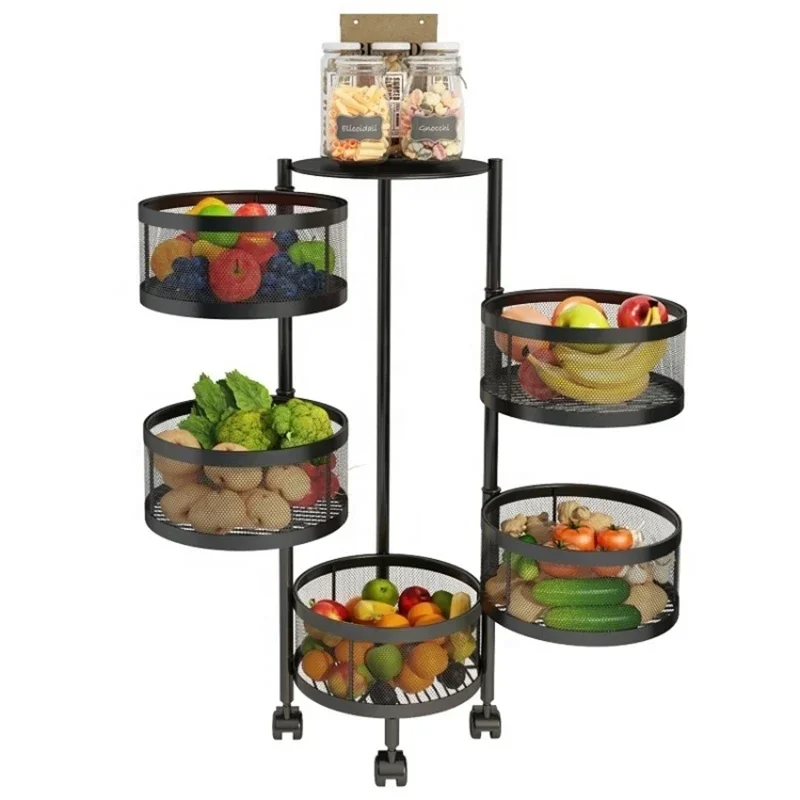 

Kitchen Essential Rotation Storage Shelf Multi-layer Round Cutlery and Produce Organizer Floor Standing Design Maximizing Space