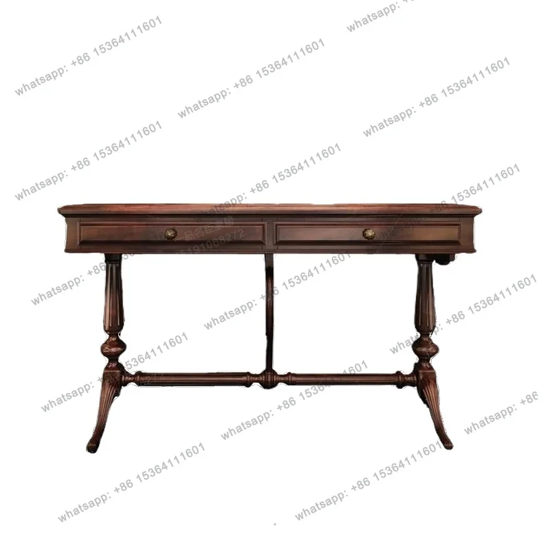 

French medieval style entrance door porch American solid wood carving flower retro wall side table decoration narrow cabinet