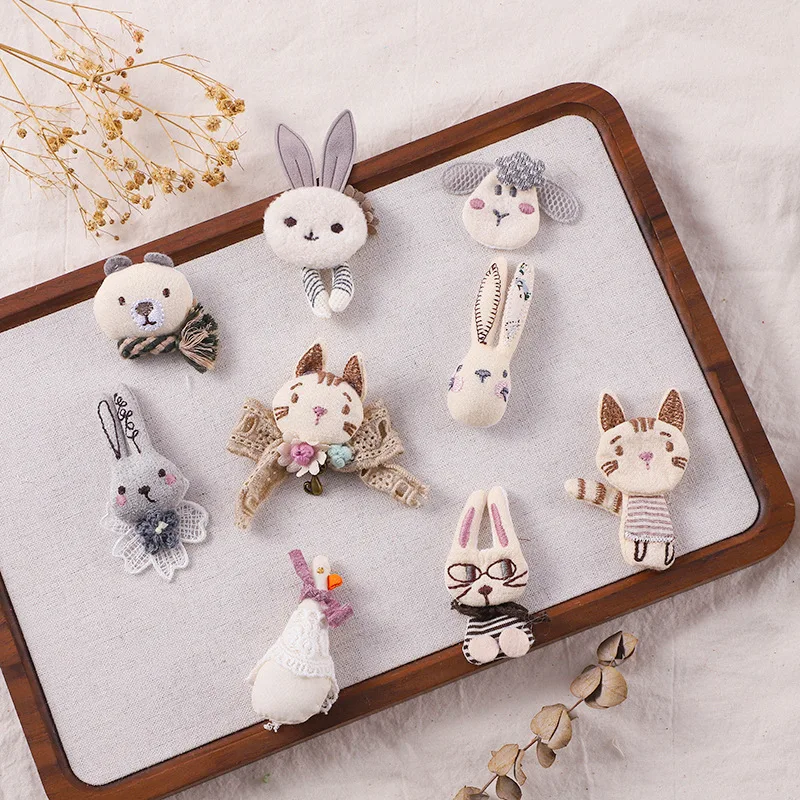 Cotton Filled Fabric Brooch Cute Japanese Cartoon Animal for DIY Embroidery Craft Semi Finished Premium Embellishment