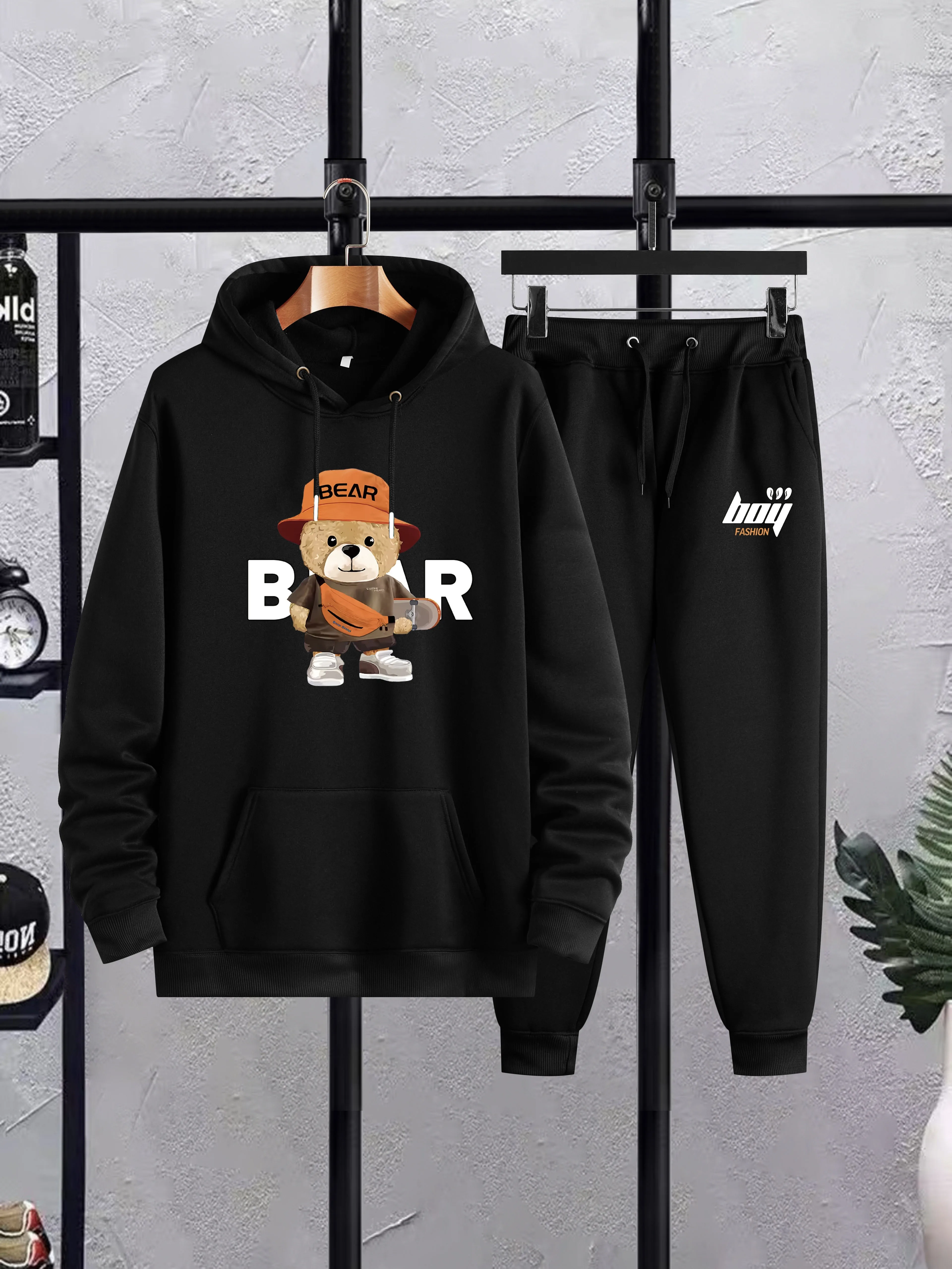 2026 New winter and autumn men's sweatshirt pants youth sports casual thick sweatshirt set, fashionable and casual outfit