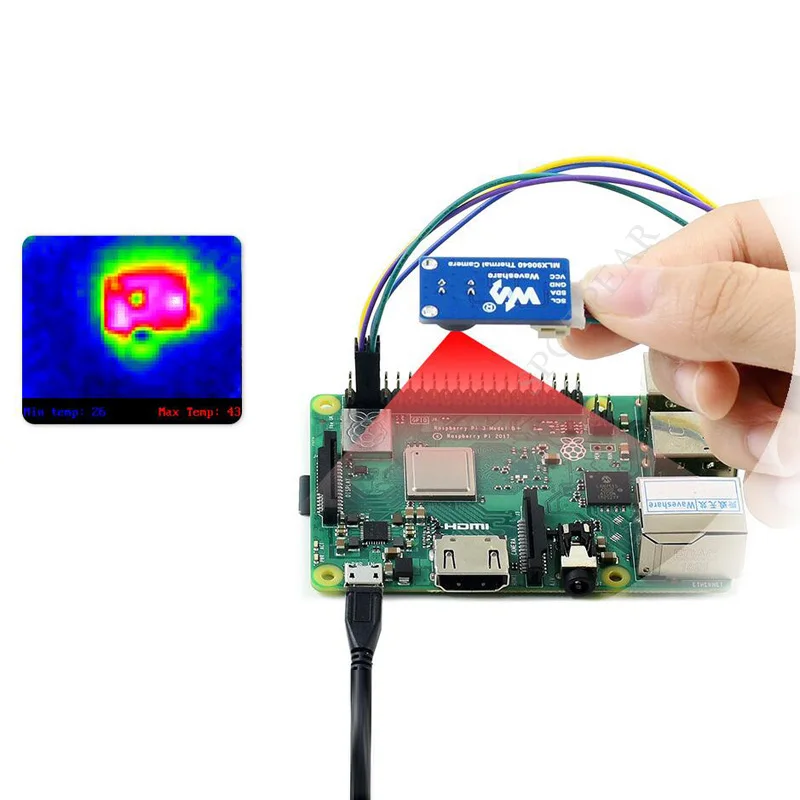 Raspberry Pi MLX90640-D110 Thermal Camera MLX90640 IR Array Thermal Imaging Camera 32×24 Pixels 110° FOV for Arduino / ESP32