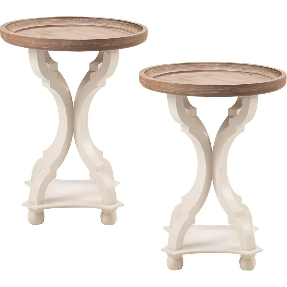 

Rustic 2-Piece Cottage Accent End Tables, Natural Tray Top, Handcrafted Irish Style for Living or Dining Rooms