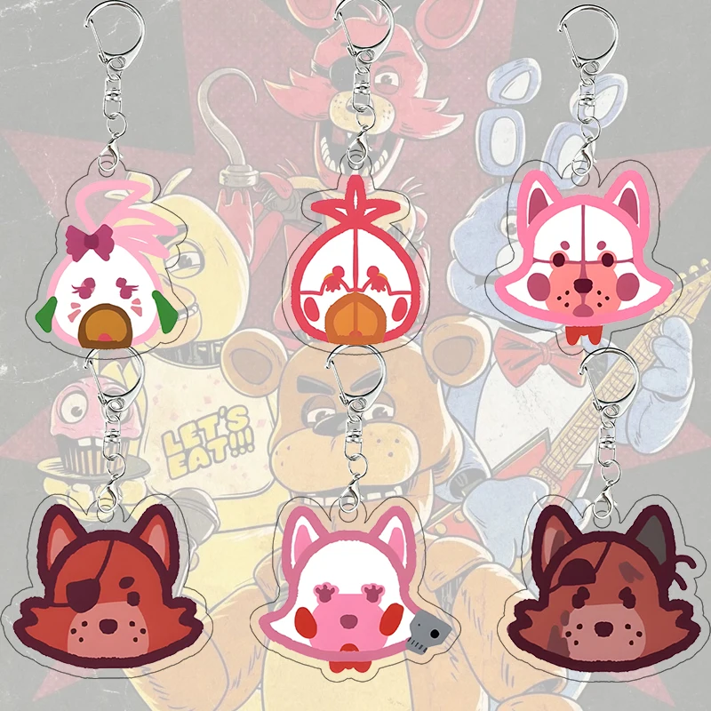 Llavero de acrílico FNAF de personajes de dibujos animados (Chica, Funtime Foxy, Mangle), colgante para bolso, accesorios decorativos y de juego de terror