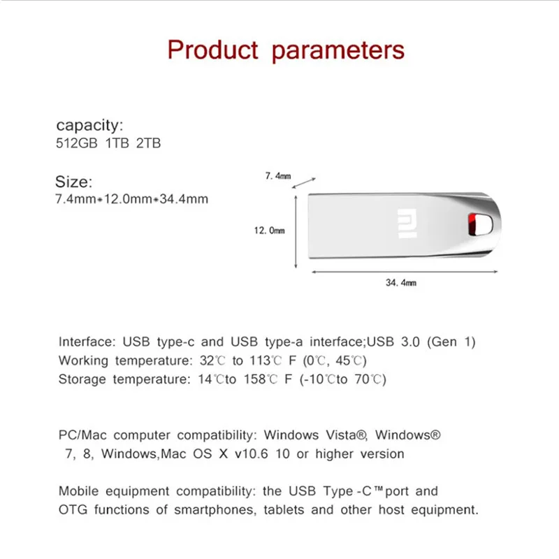 Xiaomi 2Tb Metalen Usb 3.0 Flash Drives Hoge Snelheid Pendrive 1Tb 512Gb Usb Drive Draagbare Ssd Memoria Usb Flash Disk TYPE-C Adapter