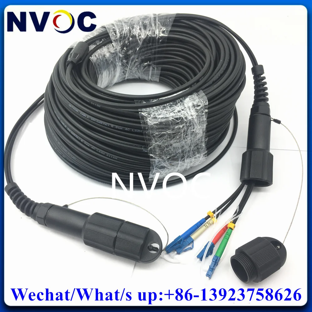 3Pcs 4Core 100M SM G657A1,4.0mm LSZH/4.5mm TPU Black Cable,4C PDLC Outdoor Armored Fiber Optic Patch Cord Protector Connector