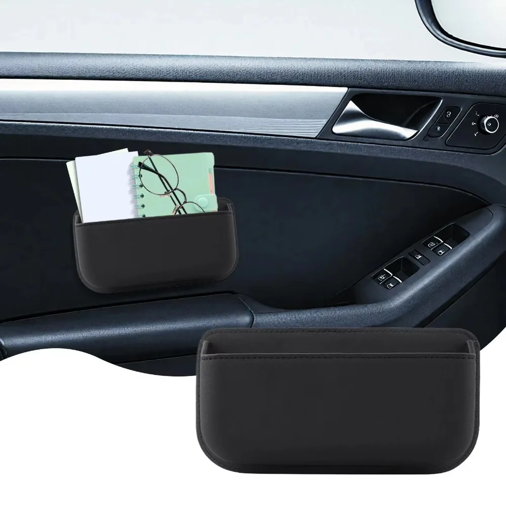 PU Leather Car Storage Pocket Paste Arbitrarily Self-Adhesive Seat Back Organizer Solid Color Automotive Stowing Box