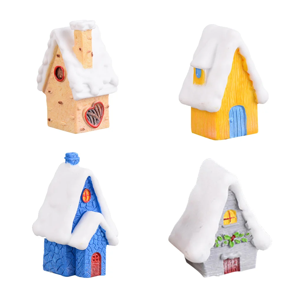 

4 PCS Small Snow House DIY Micro Landscape Christmas Tree Decorations Resin Crafts Ornament Miniature Jesus