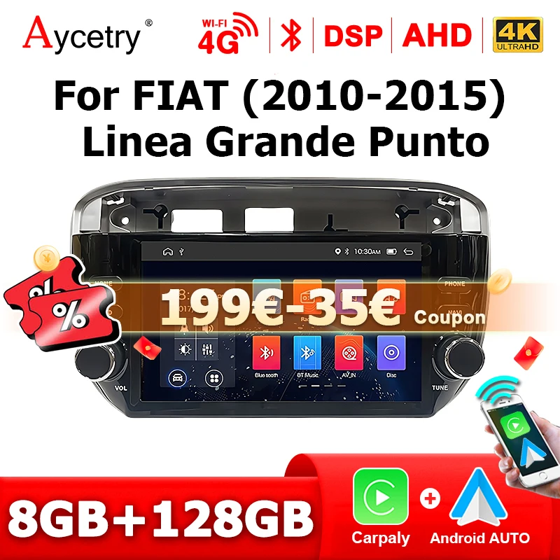 Carplay 7 ''Andorid 14 Auto Autoradio Senza Fili autoradio Per Fiat Linea Punto 2010-2015 2 din Stereo Bluetooth multimediale GPS