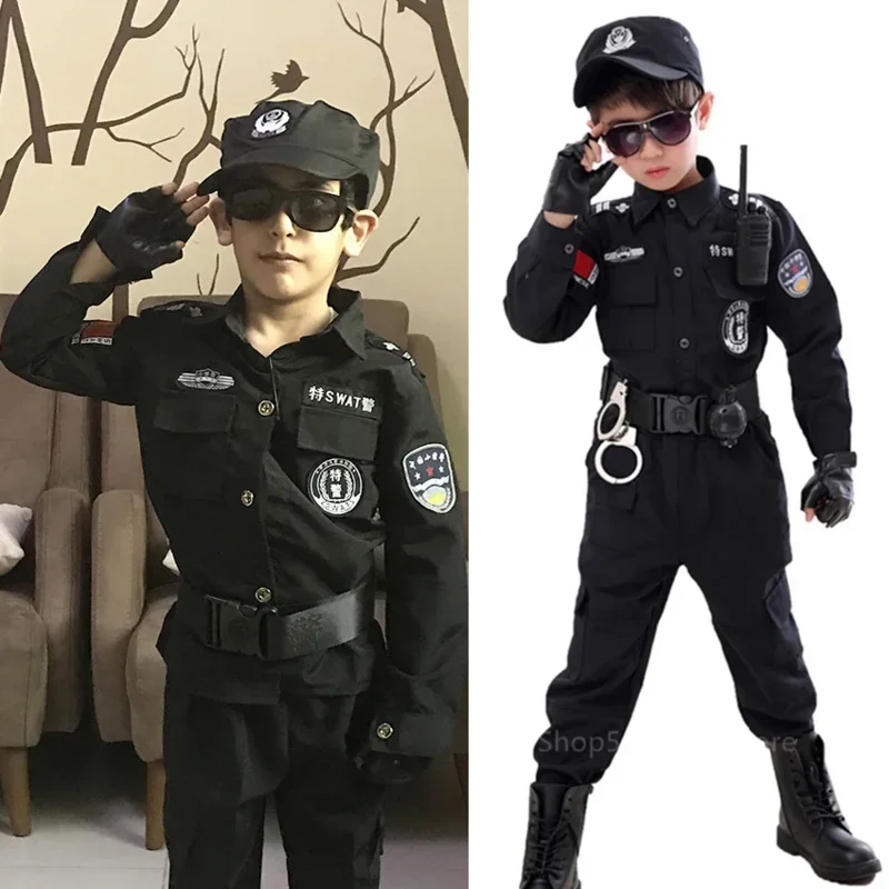 Cosxie Children Traffic Special Police Halloween Costumes Carnival Party Performance Policemen Uniforms Kids Army Boys Cosplay C