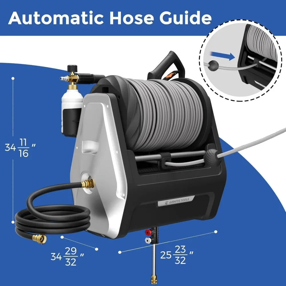 Electric Power Washer with 100FT Retractable Ultra-soft Pressure Hoses,2200PSI, 2.4GPM,4 Nozzles,Foam Cannon,Spray Gun for Cars