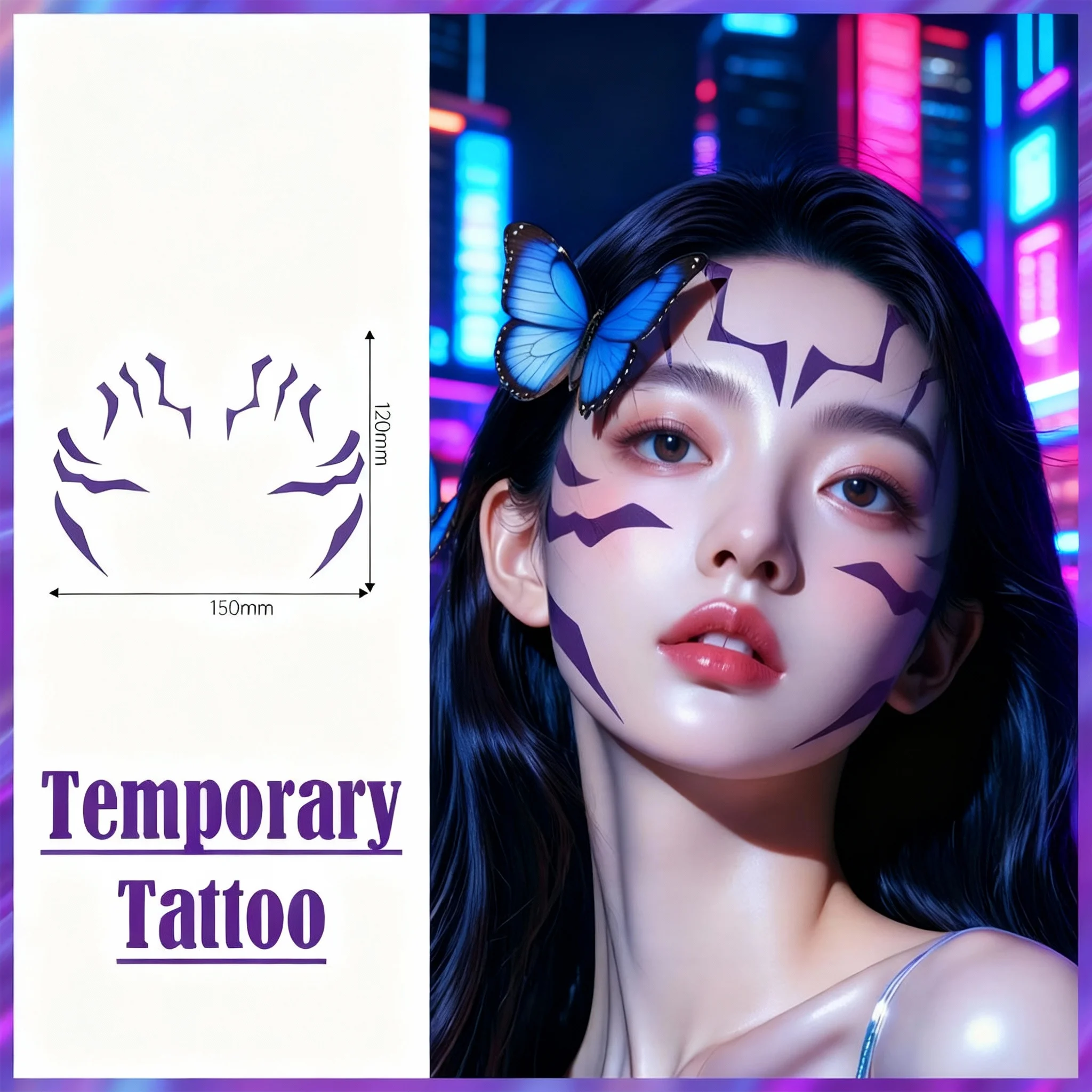 Temporary Tattoos, Purple Lightning Bold Makeup for Cosplay Role Play, Waterproof Face Art Stickers, Christmas Gifts