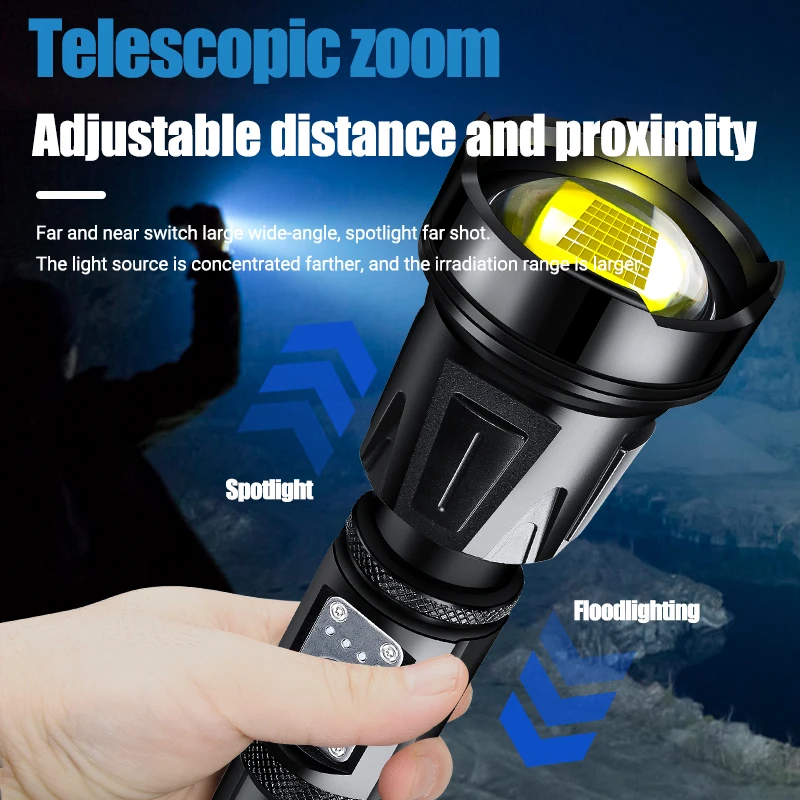 New XHP360 Super Powerful LED Flashlight Torch USB Rechargeable Tactical Flash Light 18650/26650 Waterproof Zoomable Torch