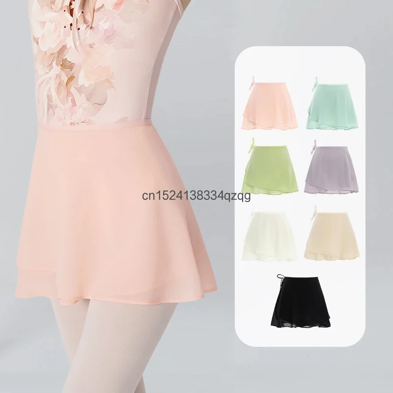 

Женская балетная юбка для взрослых, короткая шифоновая юбка с запахом, балетная юбка-пачка на шнуровке, юбка для скейтбординга, мини-юбки для танцев, танцевальная одежда