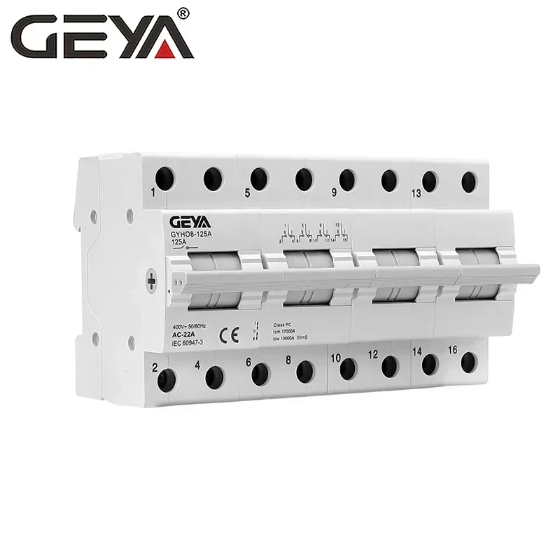GEYA GYHO8 3P 4P 63A 125A Dual Power Manual Transfer Isolating Switch Interlock Circuit Breaker Modular Changeover Switch view 3