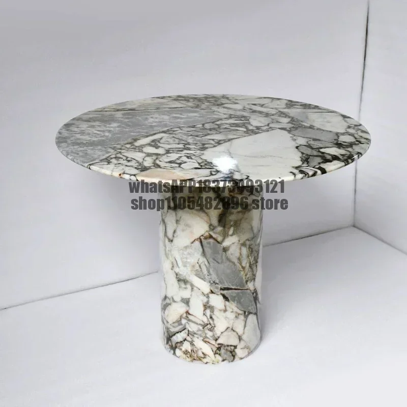 Nordic natural marble round dining table designer light luxury blue high-end elephant white dining table