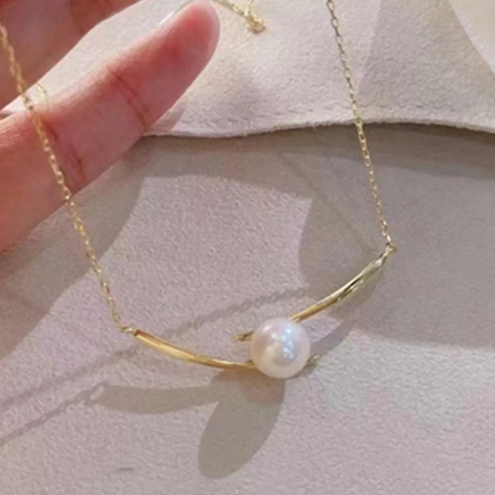 S925 Silver Simple Chopsticks Clavicle Chain Light Mature Neck Chain South Sea Pearl AAA 6-7mm 7-8mm 8-9mm